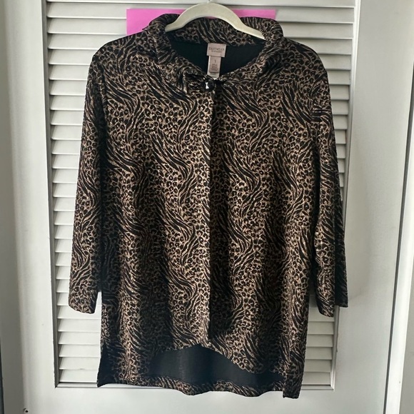 Chico's Jackets & Blazers - Chico’s Easywear Swing Jacket Size 1 Medium Animal Print Button Foil Wire Collar